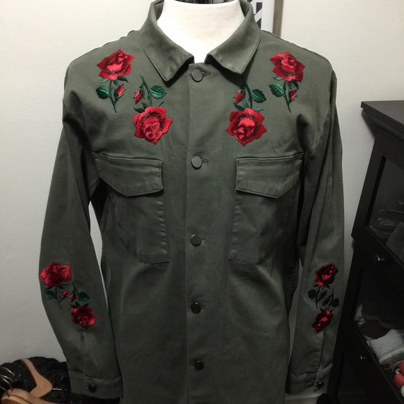 Custom rose military green collared shirt