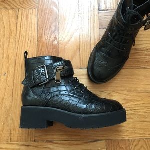 River Island Faux Croc Leather Booties