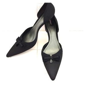 Ann Taylor Black Satin Heels with Grosgrain Ribbon