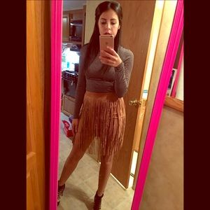 Suede Fringe Skirt