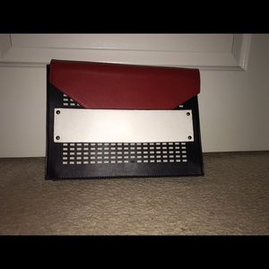 Black/Red/White clutch w/ white strap