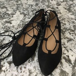 Black lace up flats