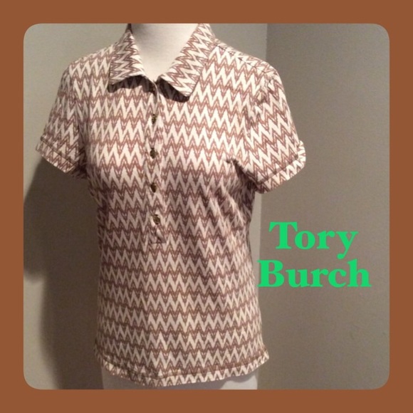 Classic TORY BURCH beige  polo w Gold Logo Buttons