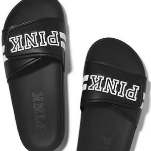*NWOT* VS Pink Slides, Black/White, Size L (9/10)