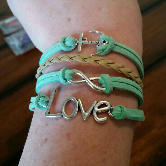 Handmade Teal Layered Anchor Love Bracelet