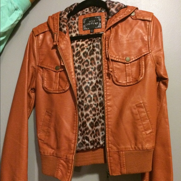 Faux leather jacket! Brownish orange color!