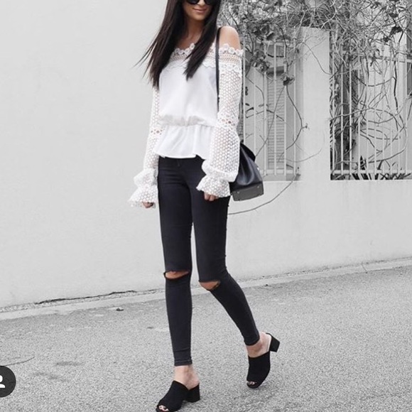 White off the shoulder blouse with lace detail s m - Picture 2 of 4
