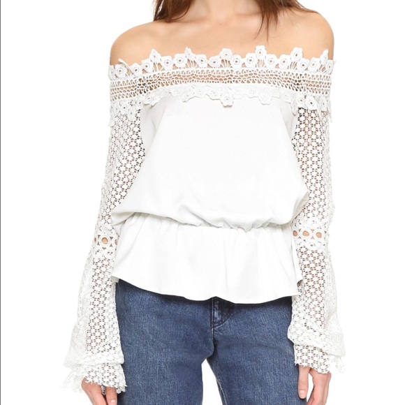 White off the shoulder blouse with lace detail s m - Picture 3 of 4