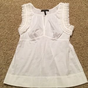 BCBG Maxazria white ruffled sleeveless blouse
