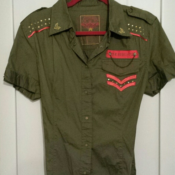 Pepe jeans cotton military style campy fun blouse