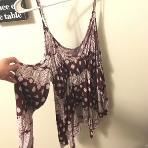 Paisley/ maroon shoulderless top
