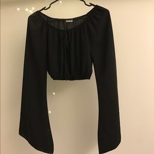 Off the shoulder chiffon bell sleeved crop top