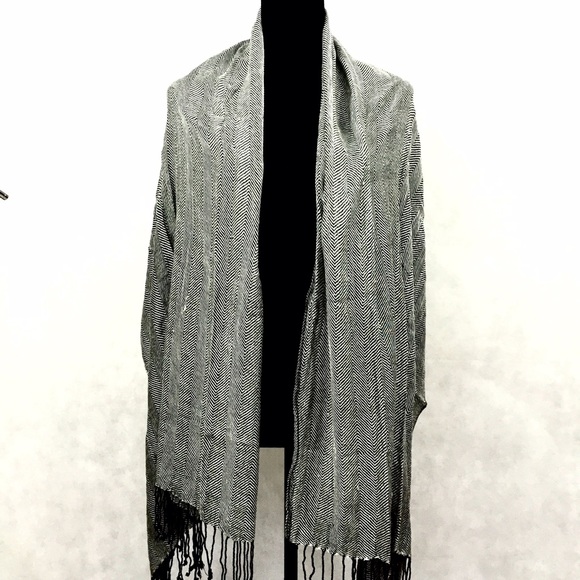 Cynthia Rowley Black & White Fringed Scarf - Picture 3 of 3