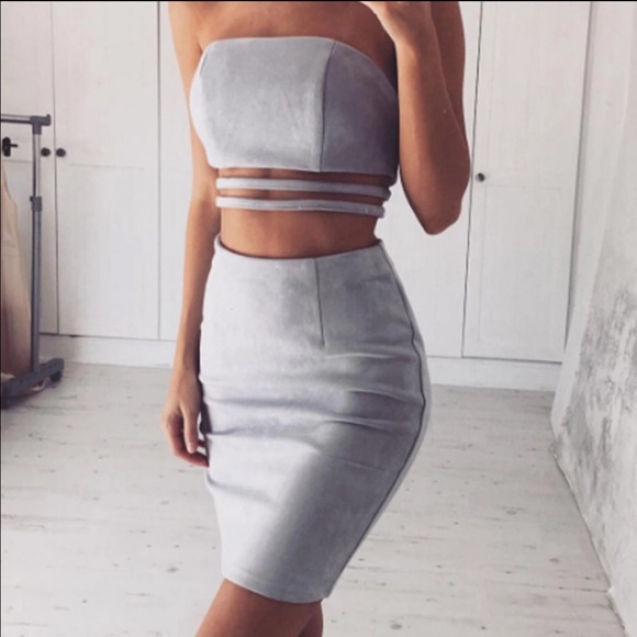Gray Suede two piece skirt and crop top - Picture 1 of 4
