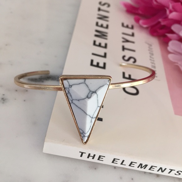 "Olivia" Bracelet || White Marble Triangle Cuff - Picture 2 of 5