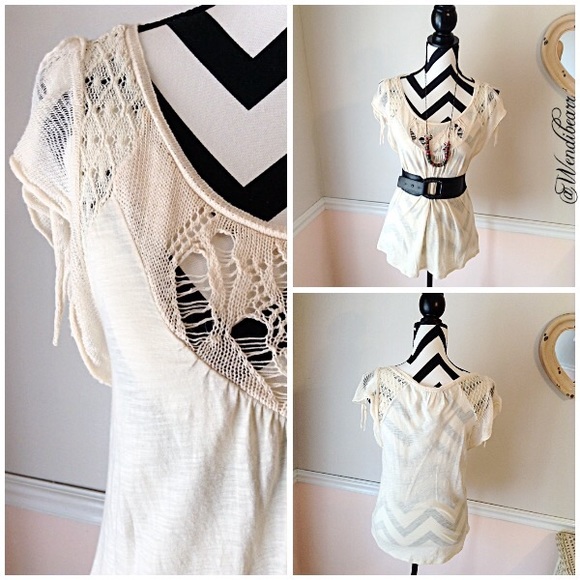 C. Keer Crochet Detail Cream Ivory Blouse