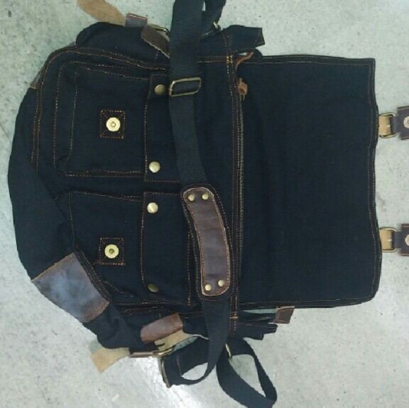 NEW Rustic Msgr bag/black denim and Brown leather - Picture 2 of 4