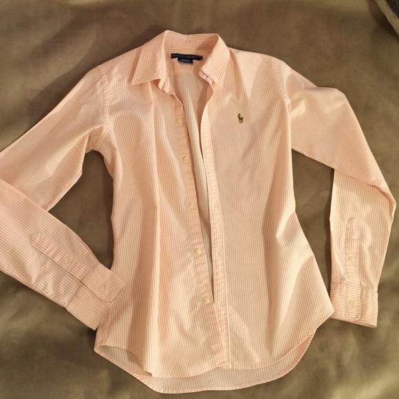 Ralph Lauren Slim Fit Coral/White Striped Shirt