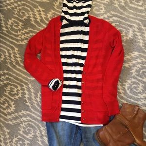 J Crew Red Cardigan with gold buttons