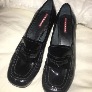 Prada black patent leather loafer