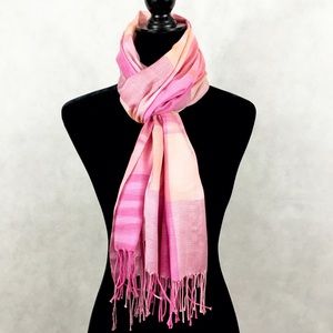 Pink Plaid Linen Scarf