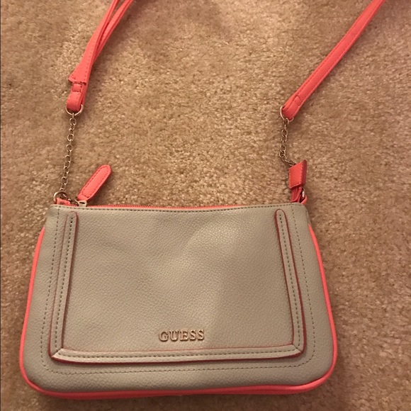 Gray and coral Guess crossbody bag