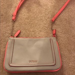 Gray and coral Guess crossbody bag
