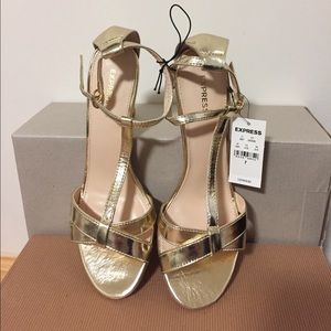 Express gold strap open toe heels