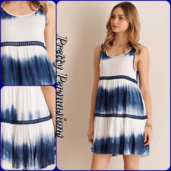 Navy White Crochet Tie Dyed Slip Dress - Picture 2 of 5