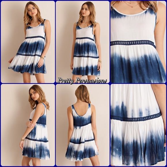 Navy White Crochet Tie Dyed Slip Dress - Picture 4 of 5