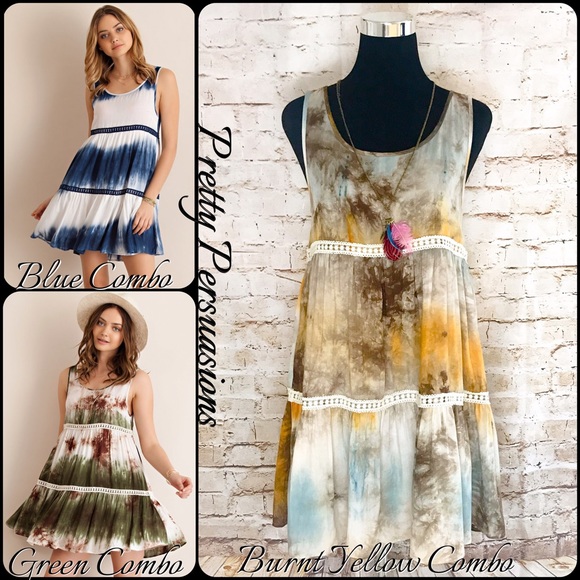 Navy White Crochet Tie Dyed Slip Dress - Picture 5 of 5