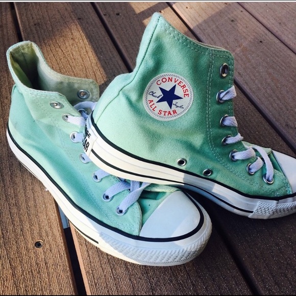 mint blue high top converse