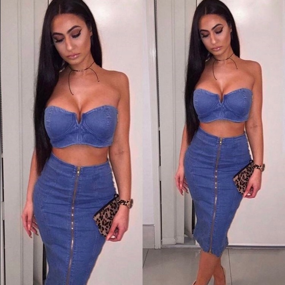 Denim Crop top and skirt set