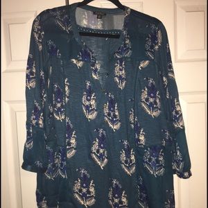 Lucky Brand Woven/Knit 3/4 sleeve top w/slit back