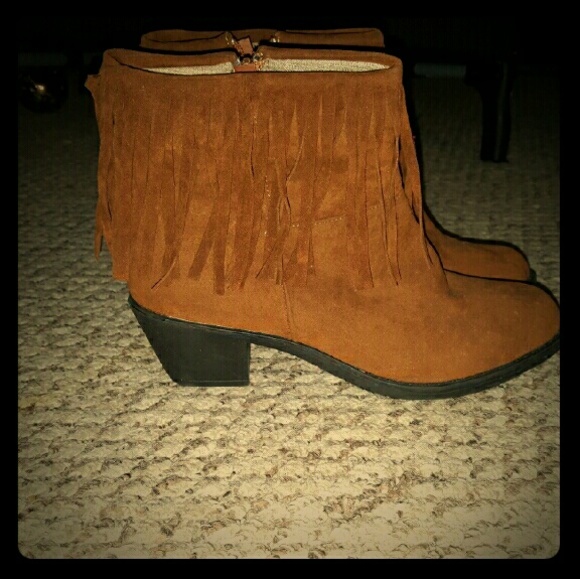 Brown fringe boots
