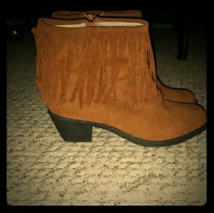 Brown fringe boots