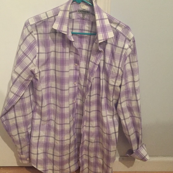 Express Purple White Fitted Dress Shirt Medium