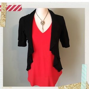 Black Express Open Cardigan with Ruffle Detail