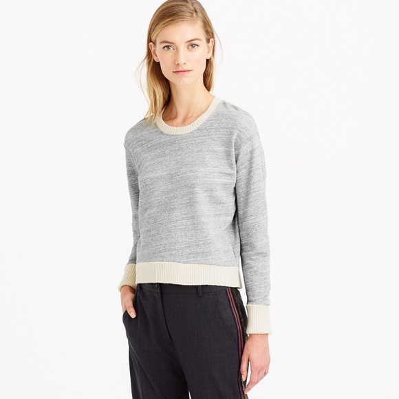 J. Crew Grey Sweater with White Sweater Tips Crop