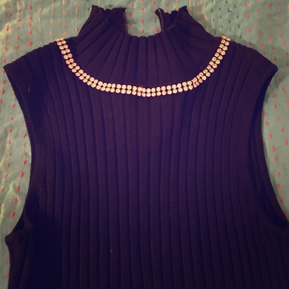 Black mock turtleneck with rhinestone detail - Picture 1 of 3