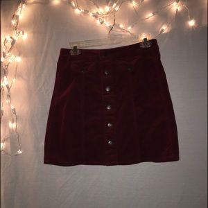 Burgundy Corduroy Button-Up Skirt