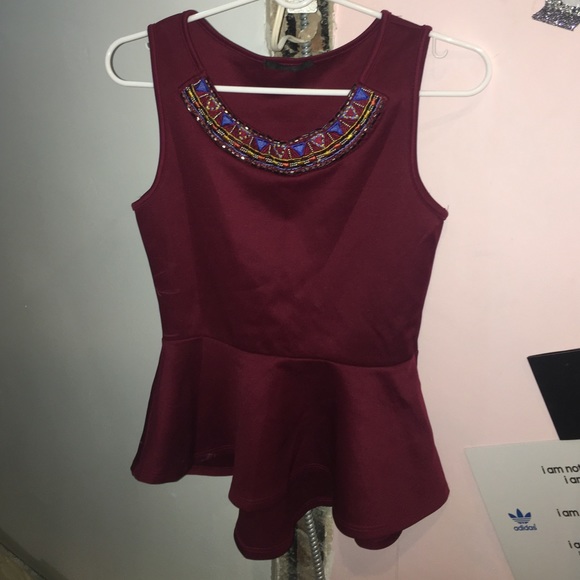 Burgundy high low peplum top - Picture 1 of 2