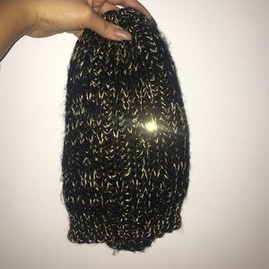 Black and gold sequin beanie hat