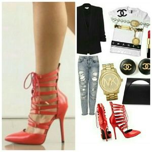 RED LACE UP HEELS
