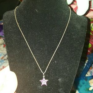 Real silver and Amethyst and diamond Star necklace