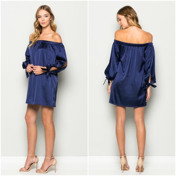 LAST Off Shoulder Satin Dress - Picture 2 of 3