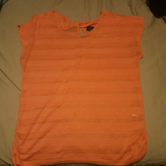 Orange sheer tunic style shirt w/ ruching on sides