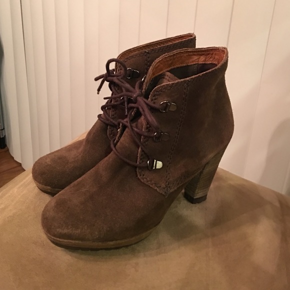 Mango Shoes - Suede Lace-up Brown Booties