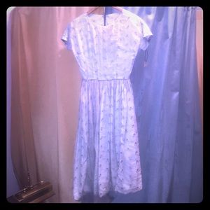 Vintage 50s Blue Flower-Embroider, Circle Dress