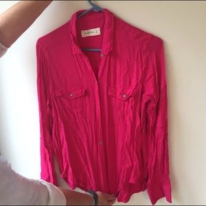 Hot pink Abercrombie & Fitch comfy button-up
